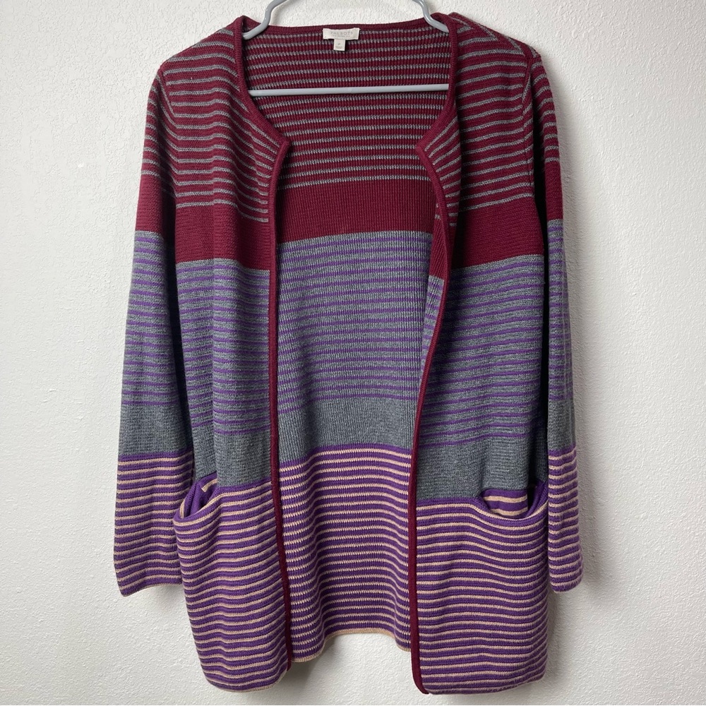 Talbots Women's Cardigan Open Front Striped‎ Color Block Size P Petites Pockets
